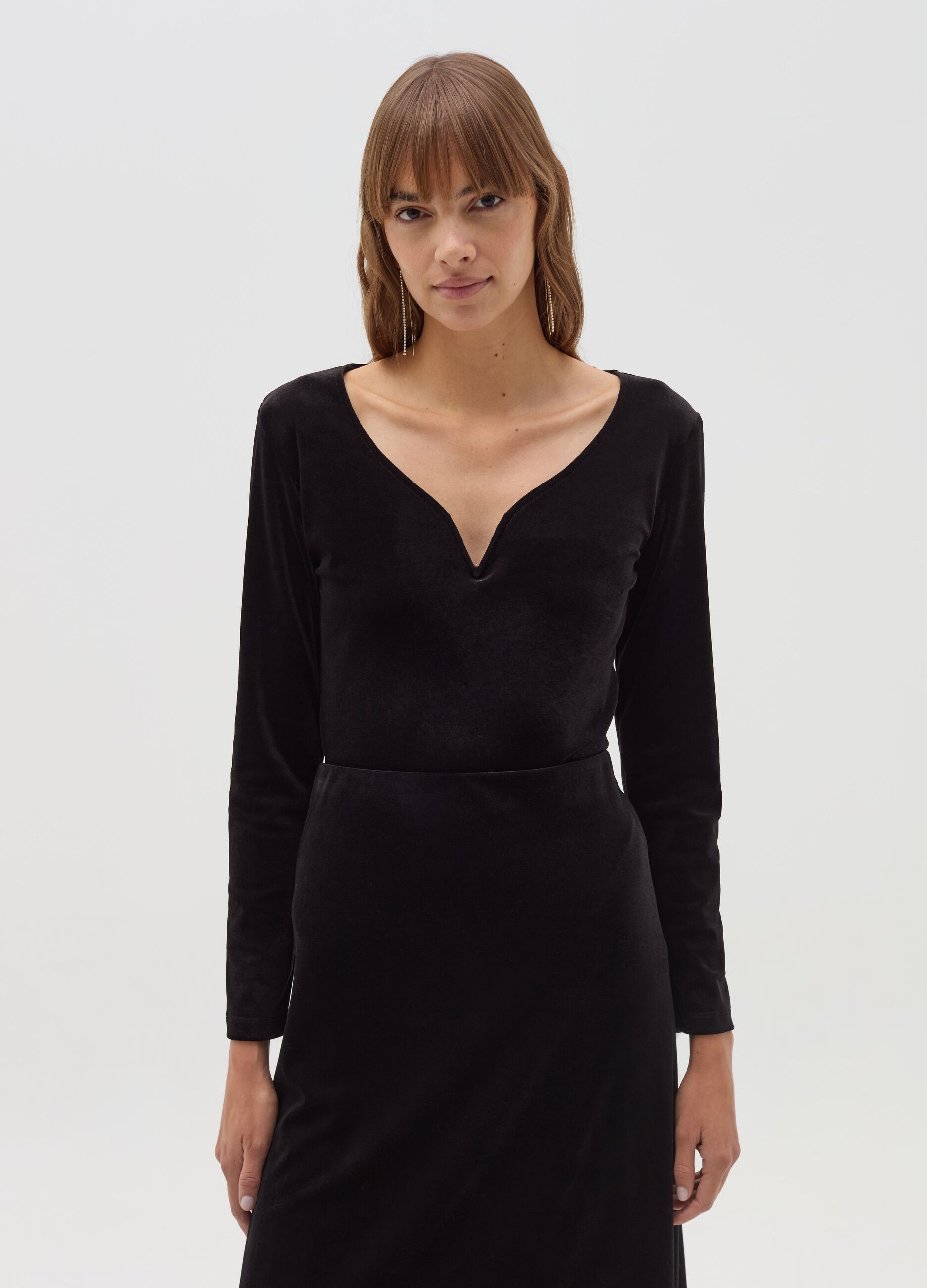 Long-sleeved bodysuit in velvet