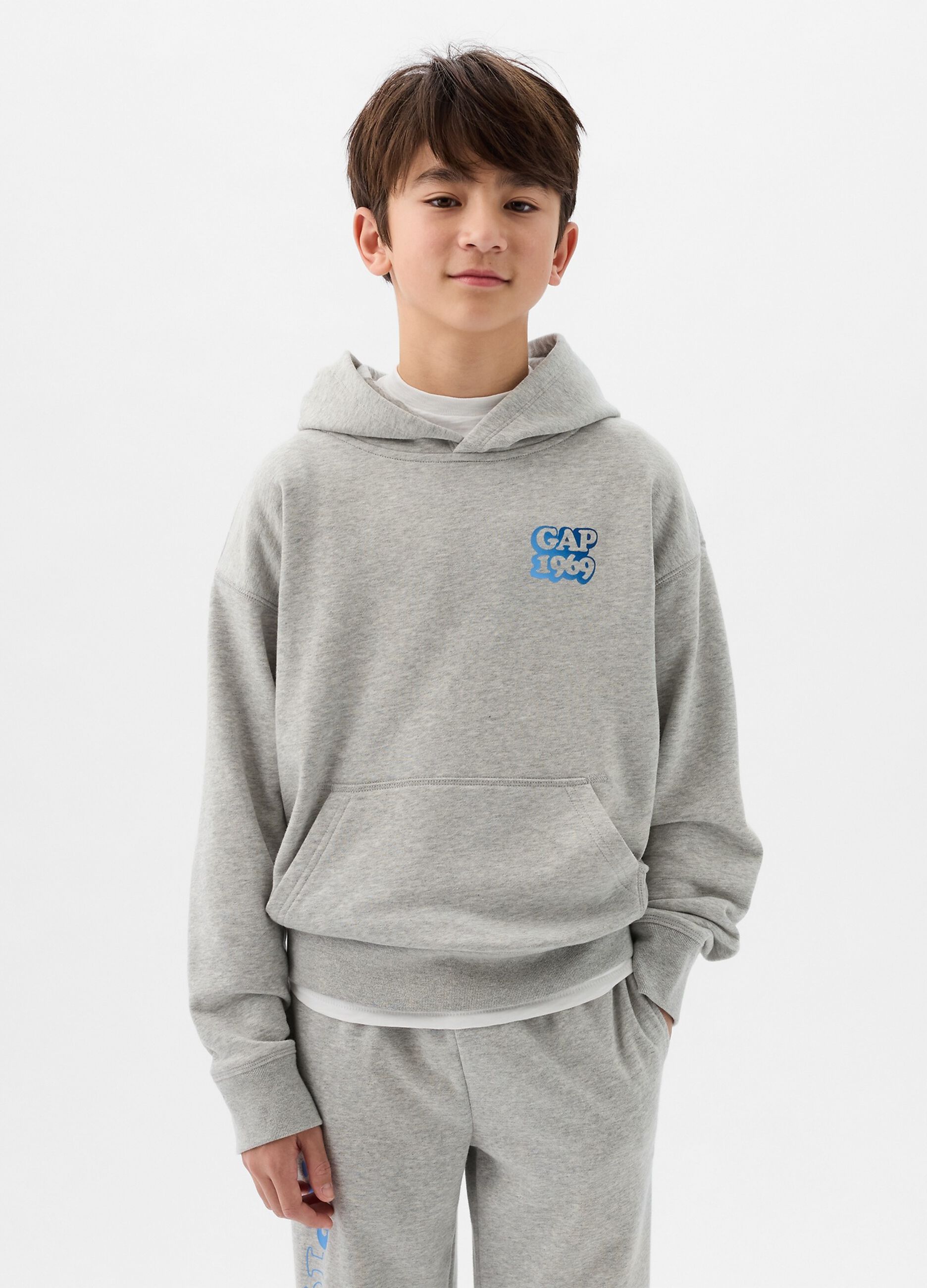 Sweatshirt with hood and lettering and logo print