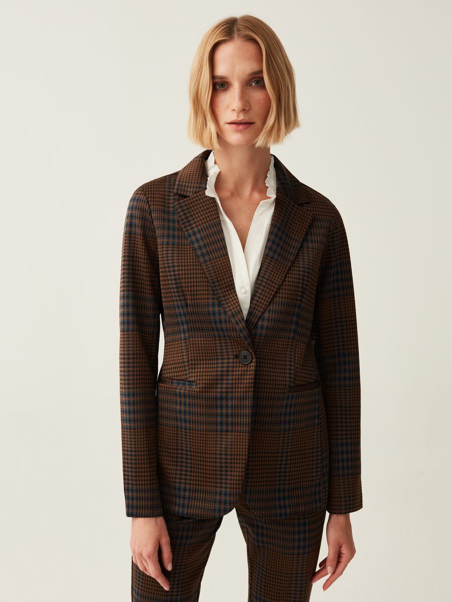 Single-breasted houndstooth blazer_0