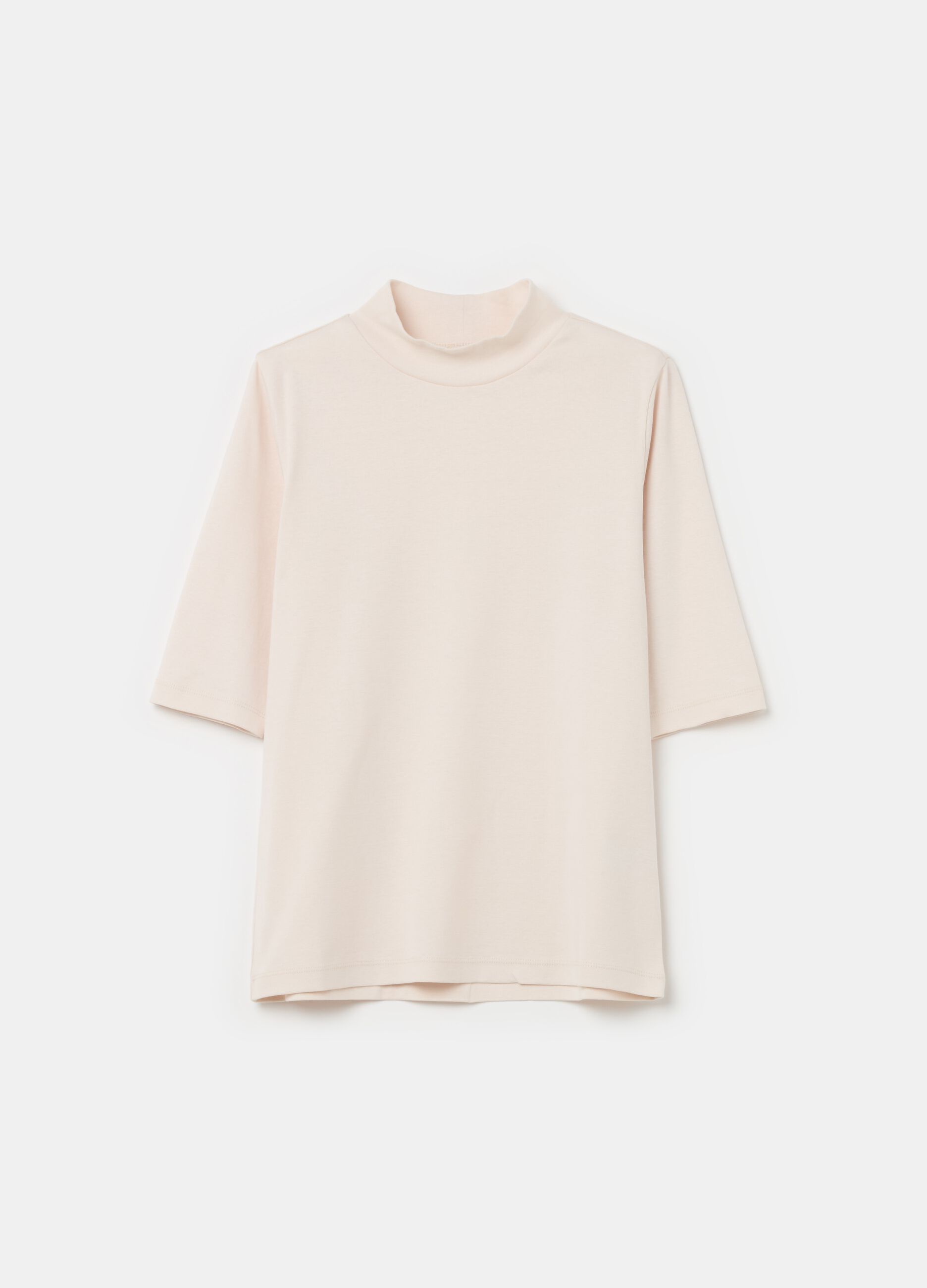 T-shirt mock neck con maniche al gomito