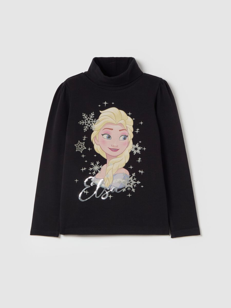 T-shirt with high neck with Elsa print and diamantés_0