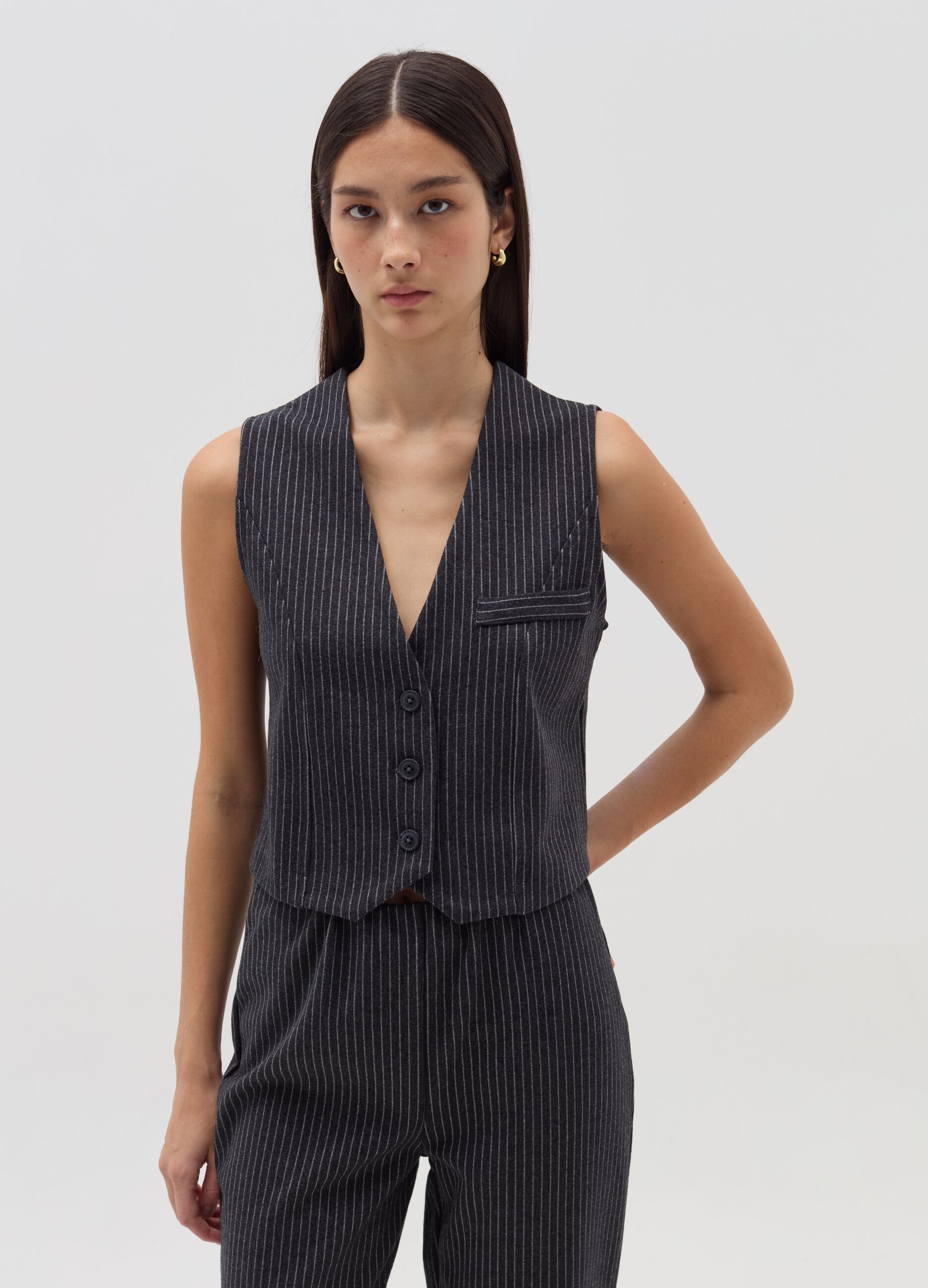 Pinstriped gilet with buttons