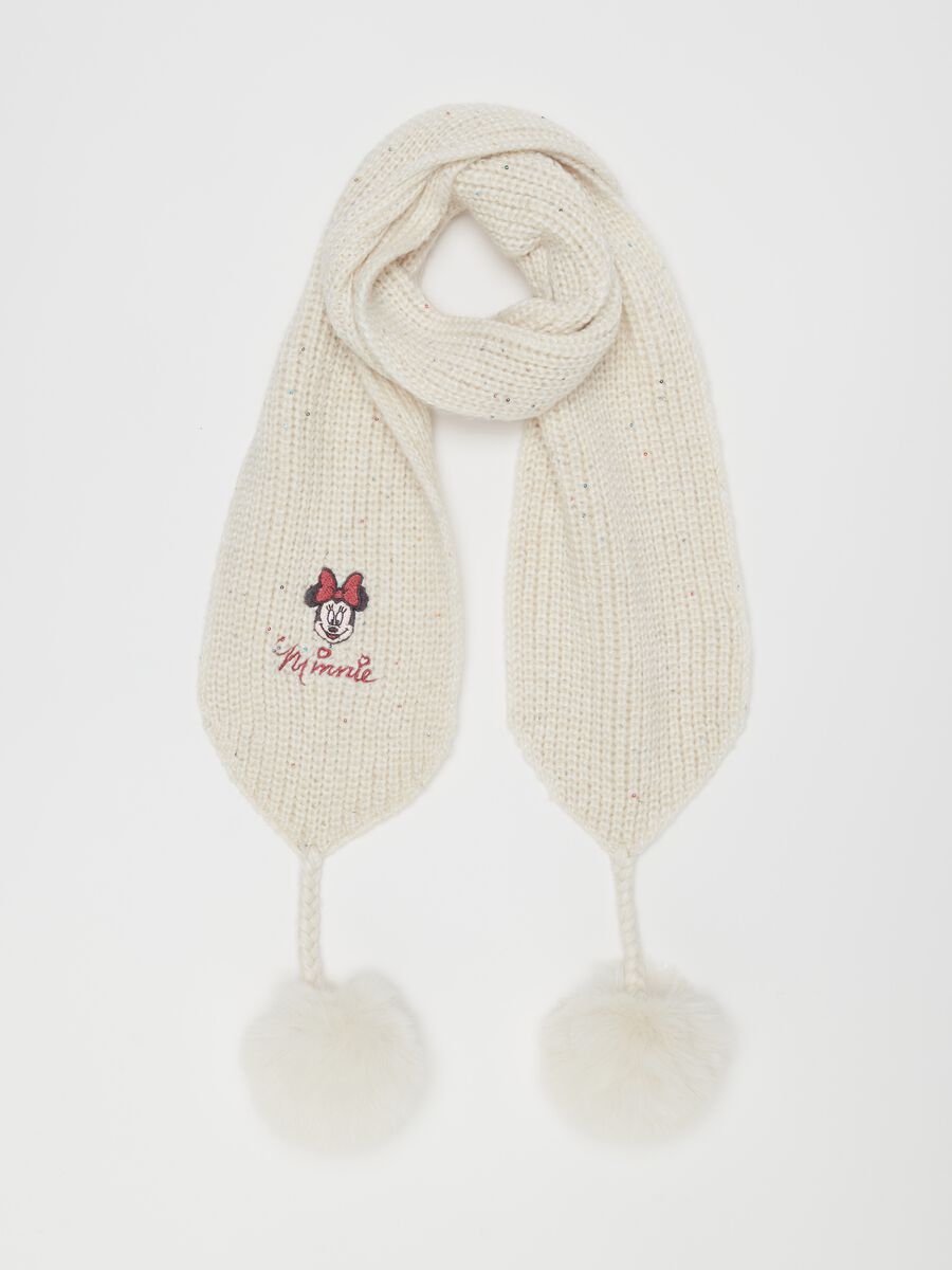 Scarf with sequins and embroidered Minnie Mouse_0