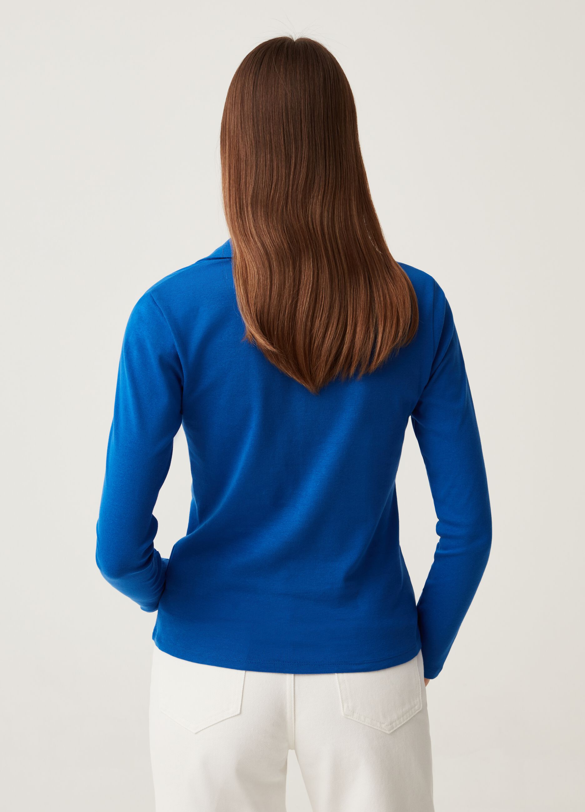 Sweater with polo neck and gathering