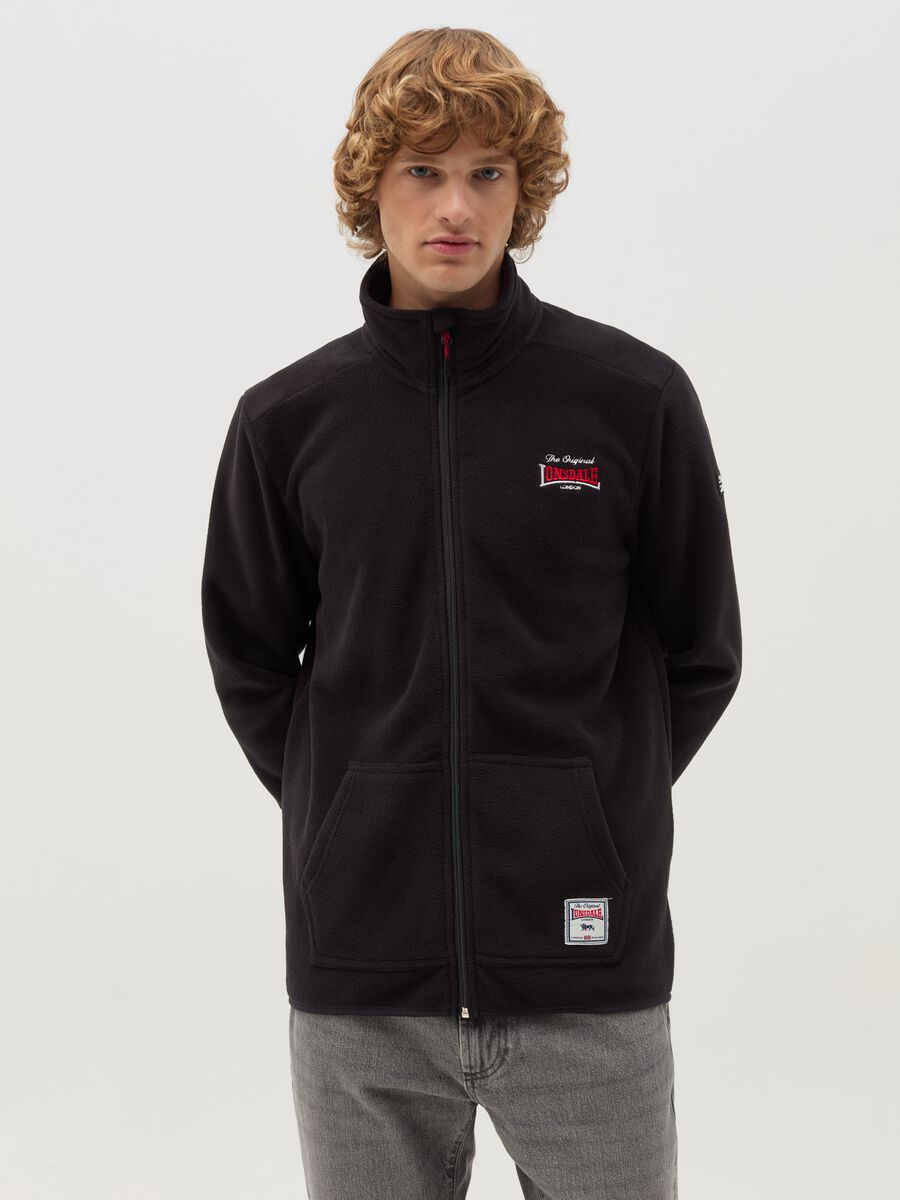 Full-zip sweatshirt in fleece with high neck and logo embroidery_1