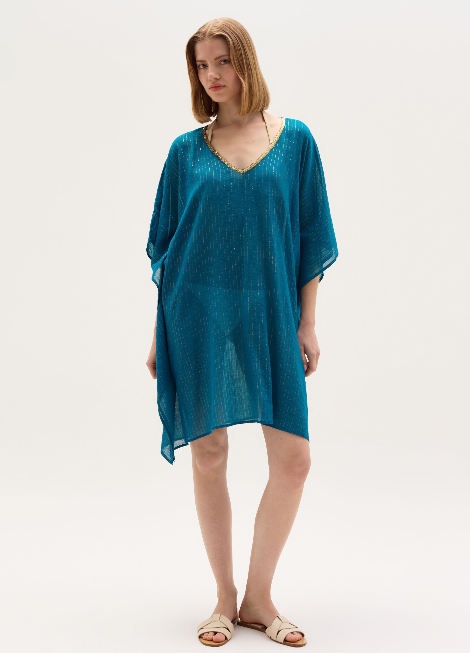 Ovs Poncho copri costume in cotone e lurex