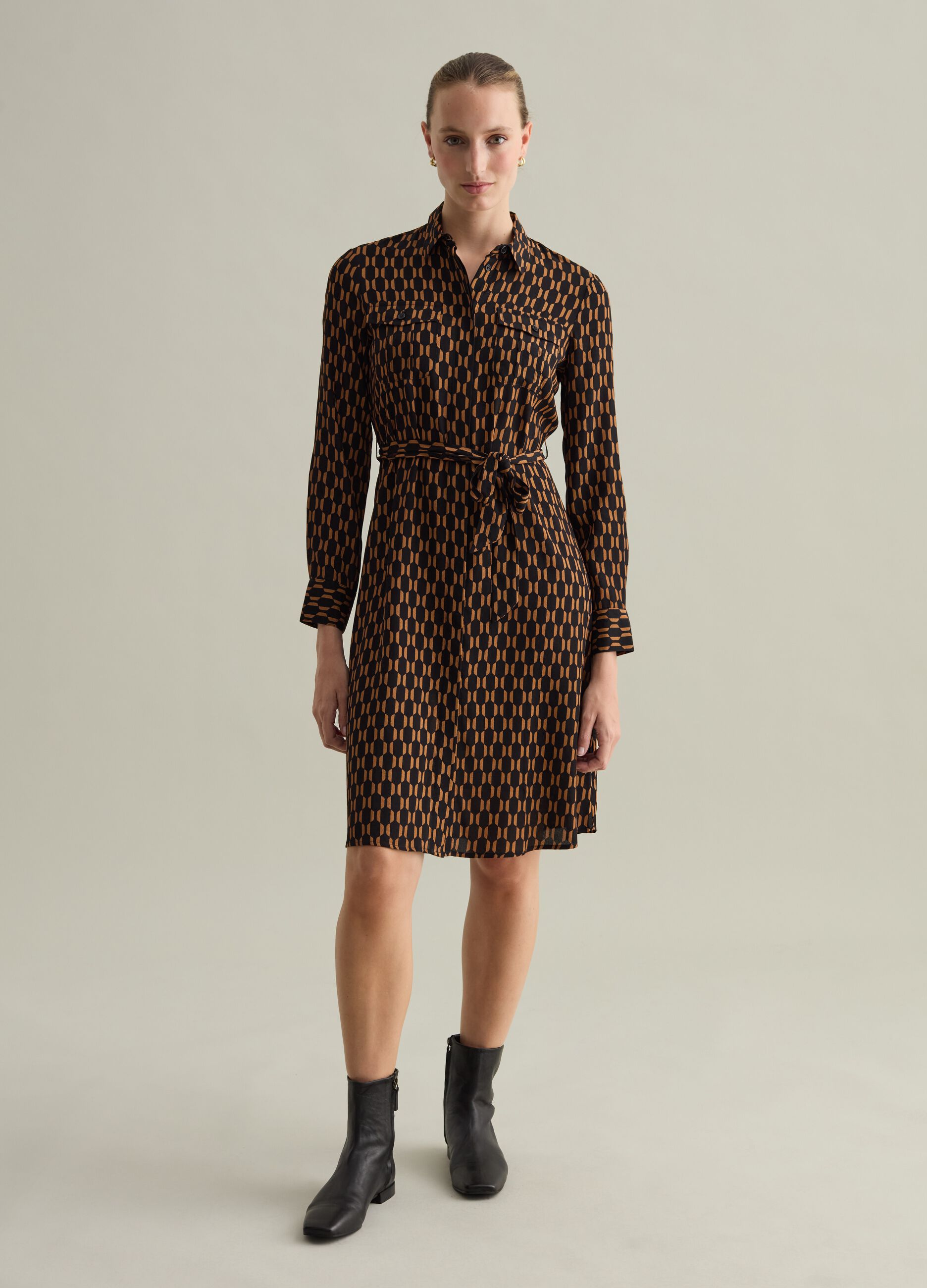 Contemporary shirt dress with belt