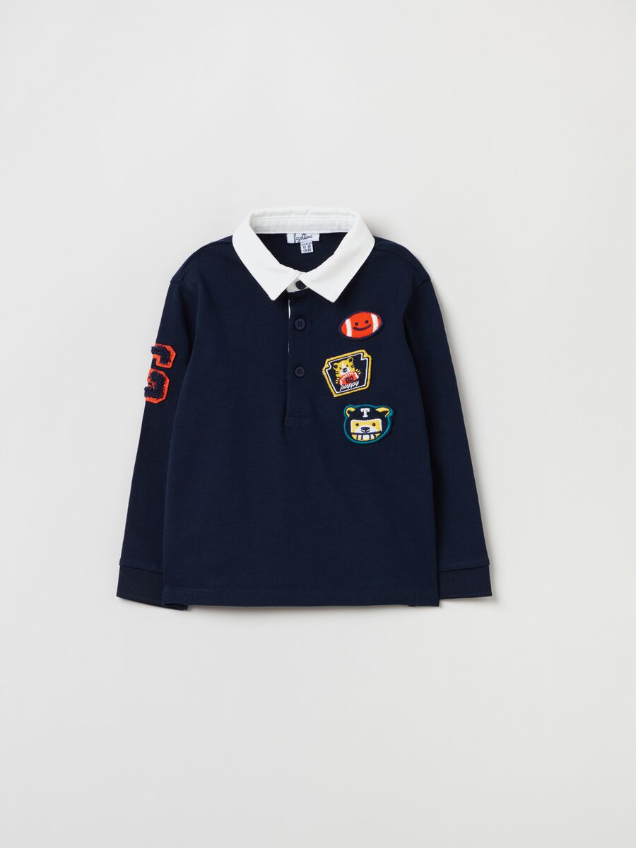 Long-sleeved polo shirt with animal patches_0