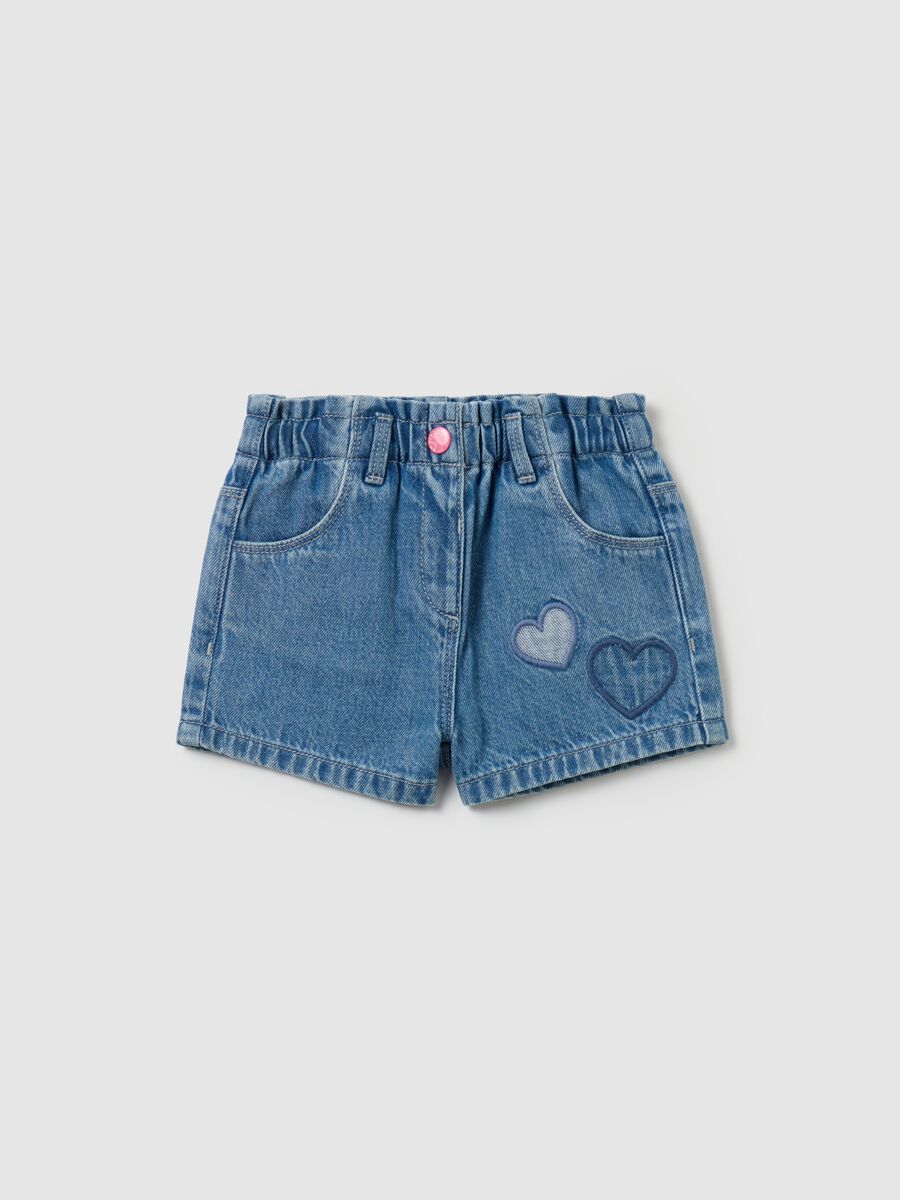 Denim shorts with hearts embroidery_0